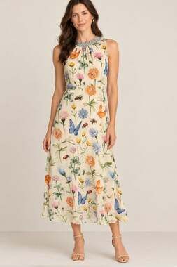 Pankaj & Nidhi Anthropologie Garden Floral Beaded Dress Yellow